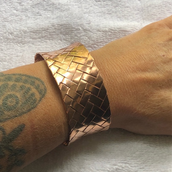 Sterling silver,Rose gold woven cuff bracelet. - Picture 7 of 7